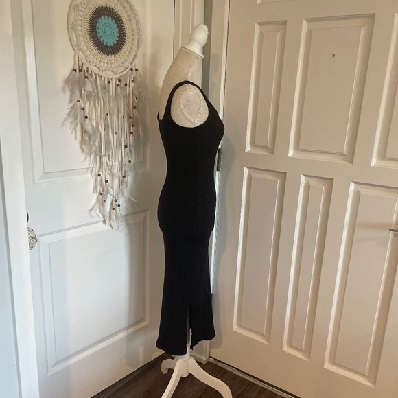 Wild Fable Black Ribbed Bodycon Midi Dress with Square Neck & Side Slit, Size XS - Picture 7 of 10